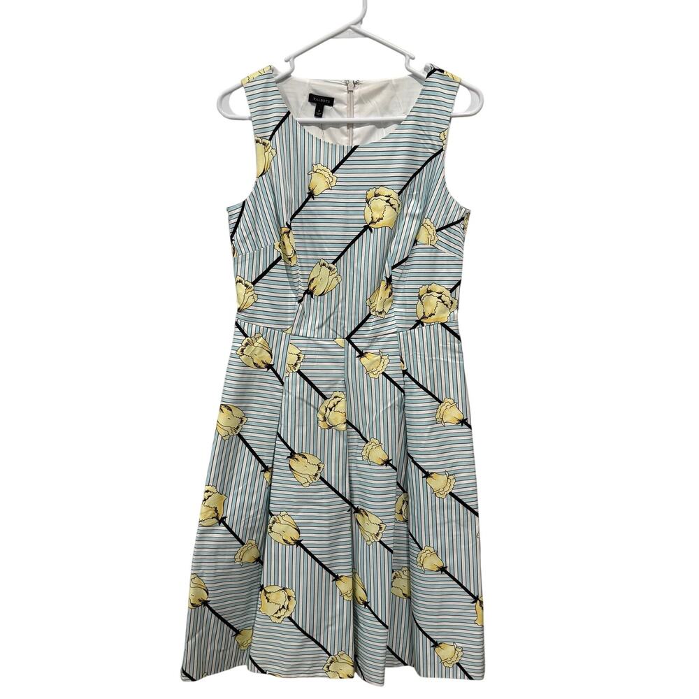 Talbots Floral Stripe Fit Flare Dress Size 4 Sleeveless Knee Length NWT